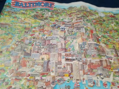 Mapa de Baltimore City Maryland 1970 desenho animado turismo de negócios  - Imagem 1 de 4