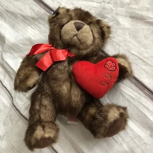 Applause Brown Bear Plush with Red Rose Heart and Red Bow - Picture 1 of 5