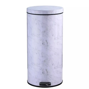 White Grey Marble Effect Soft Close Pedal Bin Waste Kitchen Rubbish Dustbin - Picture 1 of 2