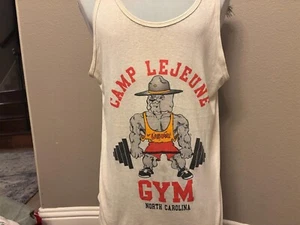 Vintage 90’s Camp Lejeune Gym North Carolina Weightlifting Bulldog Tank Top XL - Picture 1 of 5