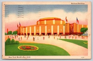 Postal Edificio Ferroviario Feria Mundial de Nueva York 1939 Lino Feria Mundial Cancelar - Imagen 1 de 2