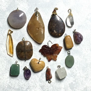 Lot of 15 Vintage Style Handmade Mixed Gemstone Pendants for Necklaces or Crafts - Picture 1 of 5