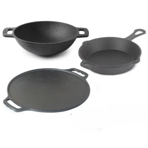 Pre-Seasoned Gusseisen Kochgeschirr Set - Kadai, Skillet & Tawa | Set, 3-teilig - Bild 1 von 2