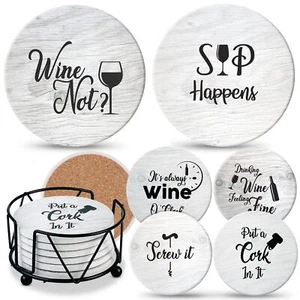 Coasters for Drinks Absorbents with Holder - 6 Pcs Gift Set with 6 Funny Sayi... - Picture 1 of 8