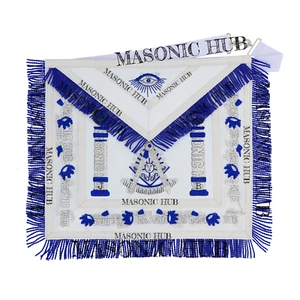 Past Master Lambskin Apron with Sunburst Emblem, Pillars, Silver Bullion & Eye - Picture 1 of 8