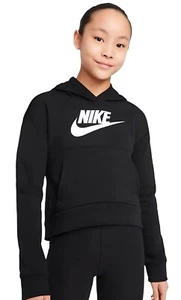 Nike Girls Club Fleece Pullover Hoodie Club DC7206-010 Black/White - Picture 1 of 5