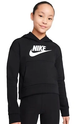 Sudadera con capucha polar negra/blanca Nike para niñas - talla pequeña Foto 1 de 4