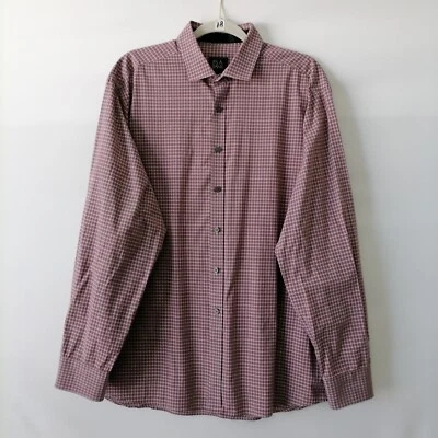 Jos. A. Bank Mens Burgundy Long Sleeve Tailored Fit Gingham Button-Up Shirt XL - Image 1 of 4