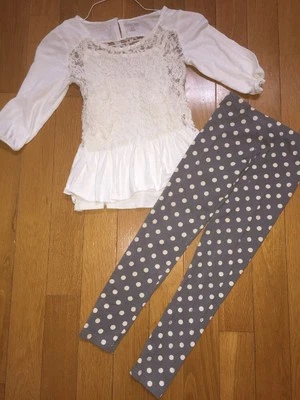 Conjunto de leggings de encaje y lunares grises Cherokee para niñas 10 12 14 usados en excelente estado Foto 1 de 4