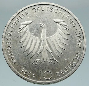 1988 GERMANY Philosopher Arthur Schopenhauer VINTAGE Silver 10 Mark Coin i86899 - Picture 1 of 3