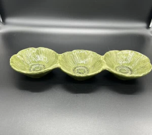 Fleur Rustique Green Floral 3 Bowl Dip Serving Tray Nanette Vacher Ambiance - Picture 1 of 5