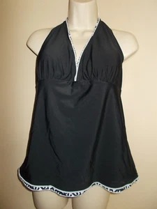 New Womens Size XL Black with White Trim Tankini Top Halter Style - Picture 1 of 4