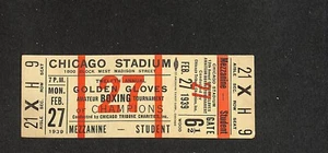 FEBRUARY 27, 1939 12TH ANNUAL GOLDEN GLOVES FULL TICKET @ CHICAGO STADIUM - Picture 1 of 2
