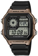 Casio Ae1200wh-5av World Time Watch Chronograph 5 Alarms 10 Year Battery