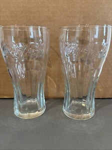 Set of 2 Coca Cola 14oz 6 Inch Clear Drinking Soda Glasses Used - Picture 1 of 9