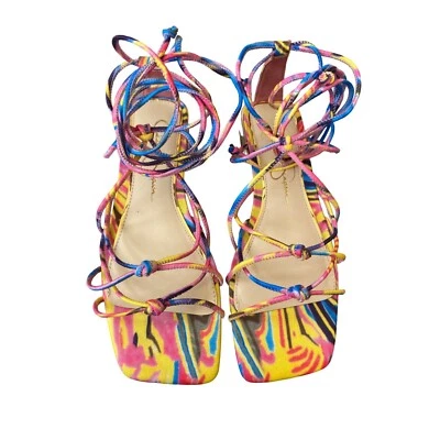 Jessica Simpson Women’s Printed Chasca Gladiator Sandals Shoes Pink Multi NIB - Image 1 of 4
