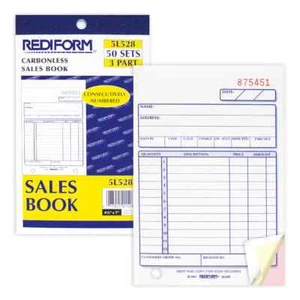 Libro de ventas Rediform 3 piezas sin carbono 50 juegos 4-1/4"x6-3/8" consecutivo numerado - Imagen 1 de 3