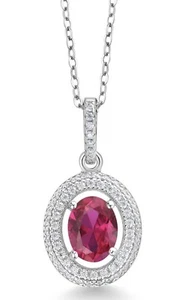 Gem Stone King 925 Sterling Silver 8X6MM Oval Gemstone/White Moissanite Necklace - Picture 1 of 3