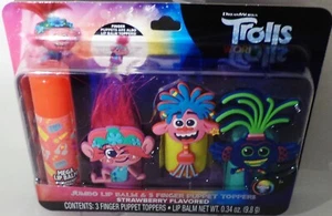 Dream Weavers TROLLS Jumbo STRAWBERRY Lip Balm & 3 Finger Puppet Toppers - Picture 1 of 1