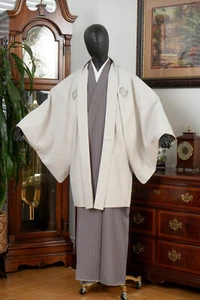 QUERIDO CONJUNTO KIMONO/HAORI JAPONÉS VAINILLA CONJUNTO HOMBRE AUTÉNTICO HECHO EN JAPÓN - Imagen 1 de 12