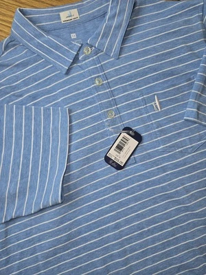 NWT Johnnie-O Hangin' Out Polo Neese Striped Bondi Blue Kids Size Shirts - Image 1 of 4