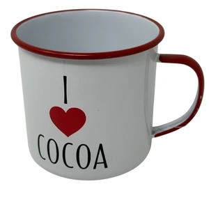 Taza de metal de cacao Sleigh Bell Bistro I Love borde rojo esmalte blanco taza 20 oz vacaciones - Imagen 1 de 14