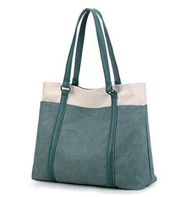 WXNOW WOMEN LAPTOP TOTE BAG CANVAS HANDBAG PURSE SHOULDER BAG - GREEN - Image 1 of 4