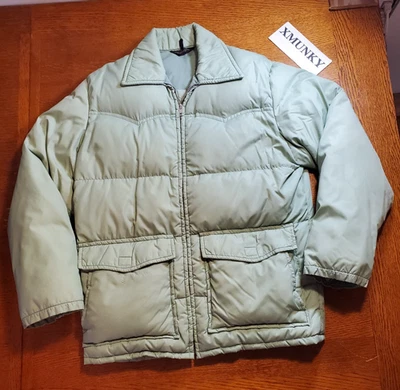 Vintage JCPenny Puffer Goose Down Coat Jacket Mens Large Green Towncraft 80s 90s - Image 1 of 4
