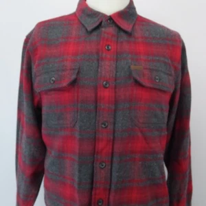 Orvis Heavy Flannel Shirt Jacket Mens L Red Plaid Side Pockets Outdoors Shacket - Picture 1 of 15