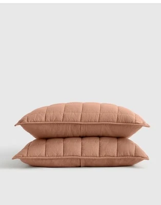 Quince European Linen Box Quilted Sham Set Desert Sunset Bedding King Foto 1 de 3