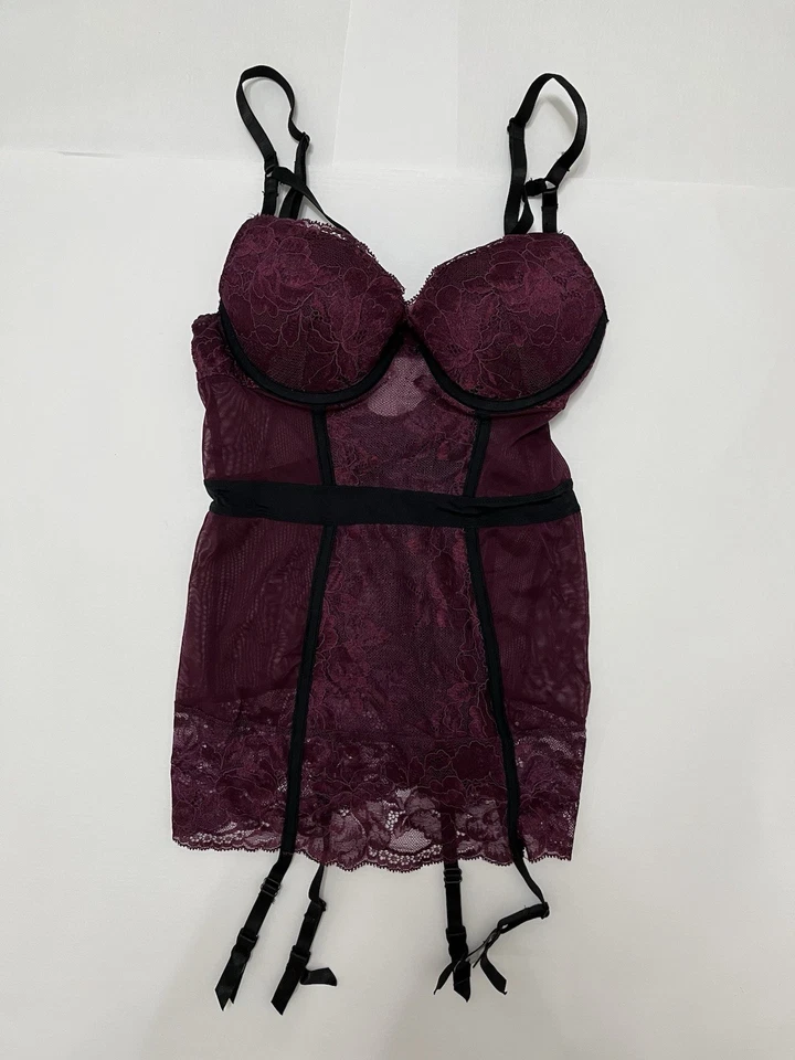 Púrpura - y2k 2000s negro capricho encaje ribete bustier top talla Xs Foto 1 de 4