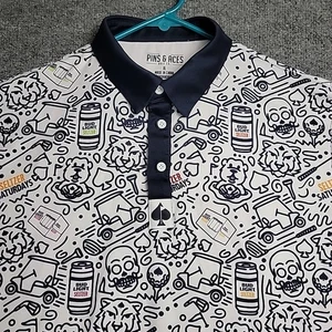 Polo Pins & Aces uomo XL bianca Seltzer sabato bud leggera golf party - Foto 1 di 8