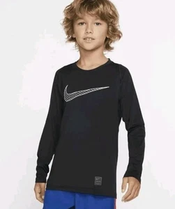 Nike Pro Kids Boy's Long Sleeve Activewear Black Shirt Pullover Top! L - Picture 1 of 4