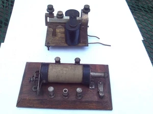 Ancien sondeur télégraphique et bobine d'induction - Photo 1/8