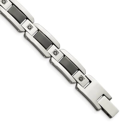 Brazalete de acero inoxidable y diamantes negros de 8,75 pulgadas para hombre Foto 1 de 4