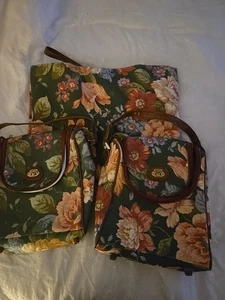 4 Piece Etienne Aigner Leather & FLORAL Canvas Satchel BAG TOTE Purse Vtg - Picture 1 of 8