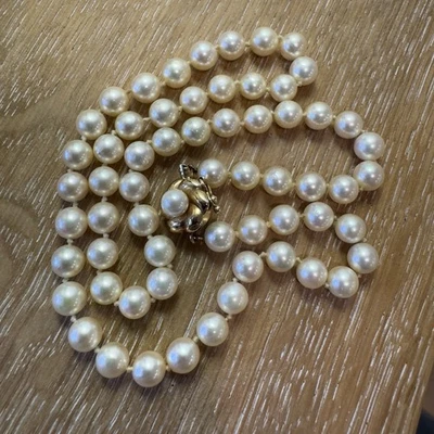 Vintage Akoya Cultured Pearl Necklace 18” inch 14K Yellow Gold Clasp 6.5mm 27.4g - Image 1 of 4