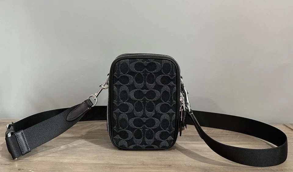 Coach Women's Stanton Crossbody Bag Silver / Black Signature Denim CAJ44