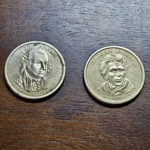 2 monedas de un dólar presidente John Adams y Andrew Jackson 2º y 7º presidentes - Imagen 1 de 2