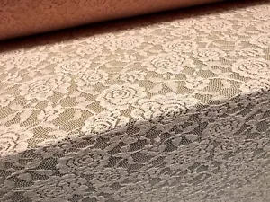 Stretch Spandex Lace Fabric, Per Metre - Rose Pattern - Pink - Picture 1 of 3