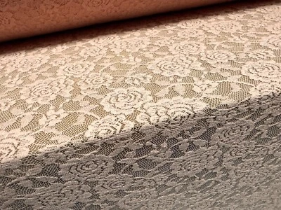 Stretch Spandex Lace Fabric, Per Metre - Rose Pattern - Pink - Image 1 of 3