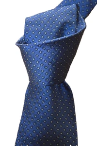 $235 NWT ISAIA blue mini squares men's luxury 7 fold 3.4" woven silk tie Italy - Picture 1 of 6