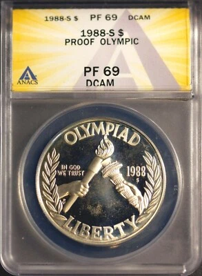 1988-S $1 Olympic Silver Dollar Proof 69 DCAM ANACS # 7269879 + Bonus - Image 1 of 2