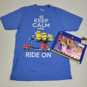 Minions Keep Calm Sky Blue T-Shirt And Pencil Bag - Picture 1 of 6