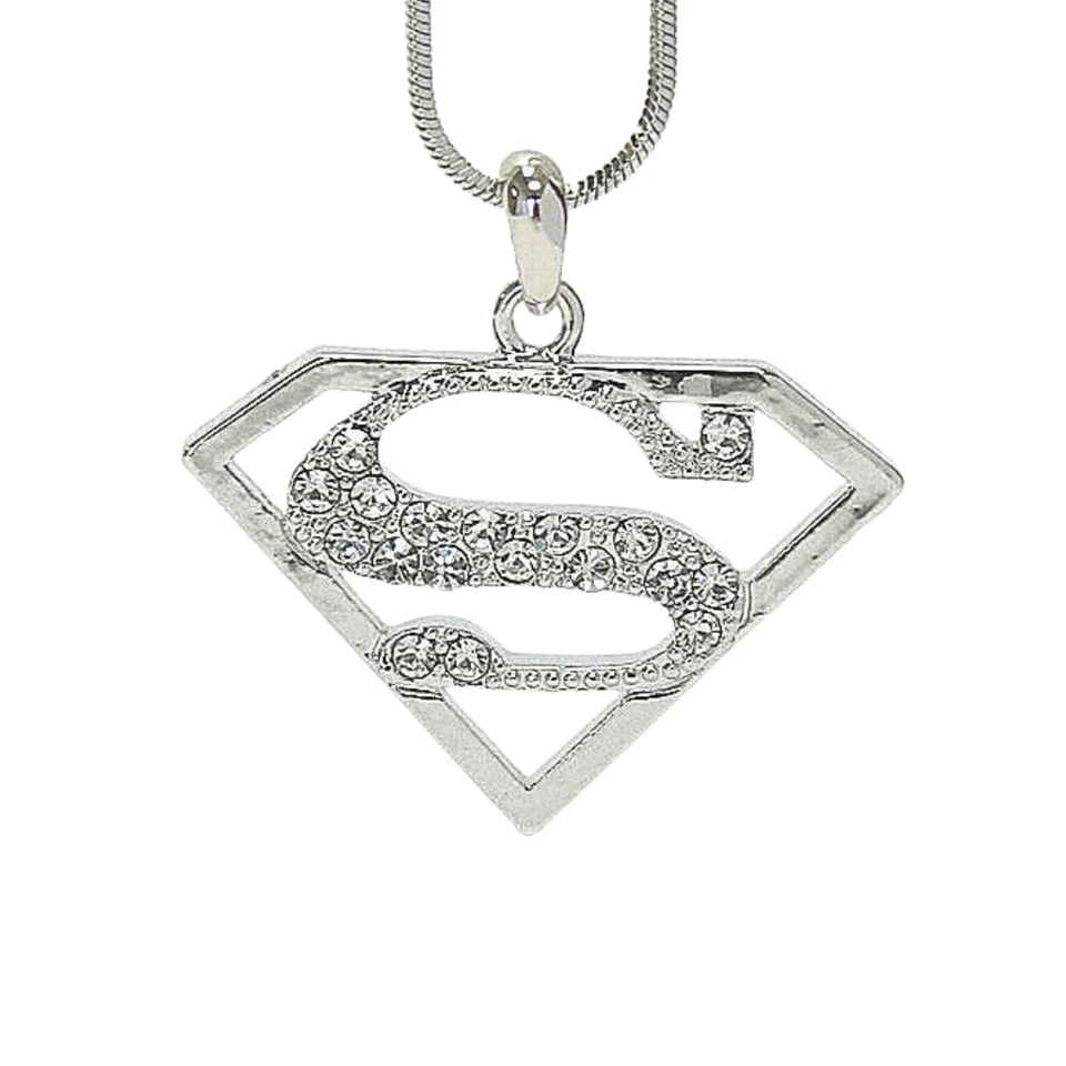 Colar pingente Superman/Supergirl ouro branco cristal - Imagem 1 de 1
