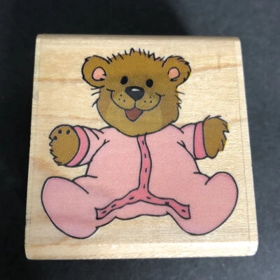Резиновое паническое бегство Сьюзи Зоопарк Резиновый штамп Малыш Тедди 253-C Деревянный Монтажный - Изображение 1 из 4