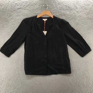 Knox Rose Blouse Top Womens Meduim Black 3/4 Sleeve Button Down Cotton Blend NEW - Picture 1 of 15