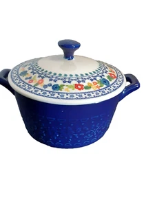 The Pioneer Woman Dahlias Blue White Floral Stoneware Mini Casserole Dish w/lid  - Picture 1 of 12