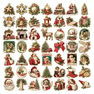 50x Vintage Style Christmas Stickers Retro Style Christmas Stickers Labels Seals - Picture 1 of 12