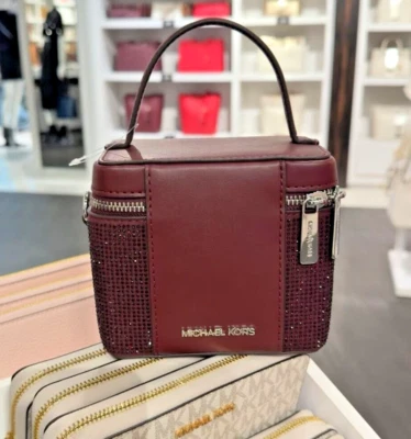 Michael Kors Sandrine Small Silver-Toned Top Handle Box Crossbody Bag (Oxblood) - Image 1 of 3